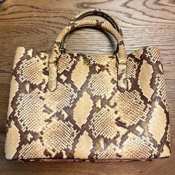 NWT MSRP$375 Lauren Ralph Lauren Snakeskin Medium Marcy Satchel Bag Women’s - Picture 3 of 4